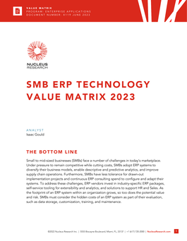 Nucleus Research SMB ERP Technology Value Matrix